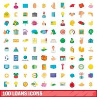 100 leningen iconen set, cartoon stijl vector