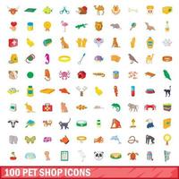 100 dierenwinkel iconen set, cartoon stijl vector