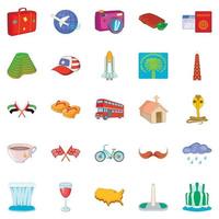 wereldreis iconen set, cartoon stijl vector