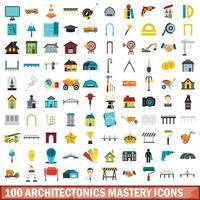 100 architectonisch meesterschap iconen set, vlakke stijl vector