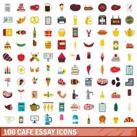 100 café essay iconen set, vlakke stijl vector