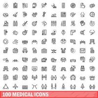 100 medische iconen set, Kaderstijl vector