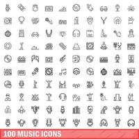 100 muziek iconen set, Kaderstijl vector