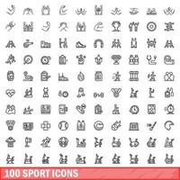 100 sport iconen set, Kaderstijl vector