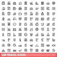 100 reis iconen set, Kaderstijl vector