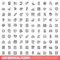 100 medische iconen set, Kaderstijl vector