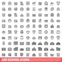 100 school iconen set, Kaderstijl vector