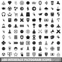 100 interface pictogram iconen set, eenvoudige stijl vector
