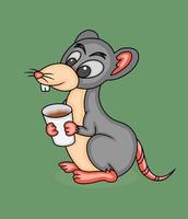 vector grafische afbeelding van een muis met een kopje koffie. deze illustratie is perfect voor kinderboekomslagen en andere ontwerpbehoeften. eenvoudige vectorillustratie