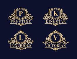 set handgetekende Victoriaanse ornament frames vintage luxe logo badge vector