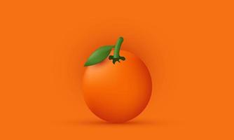 unieke 3D-realistische vers oranje fruit groen blad pictogram geïsoleerd op vector