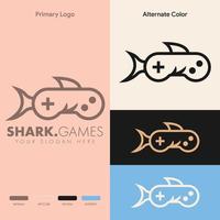 eenvoudig minimalistisch ontwerp met haaienjoystick gamepad gaming-logo vector