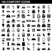 100 comfort iconen set, eenvoudige stijl vector