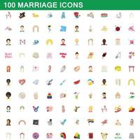 100 huwelijk iconen set, cartoon stijl vector