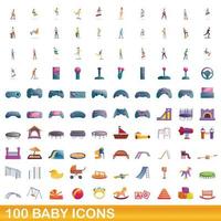 100 baby iconen set, cartoon stijl vector