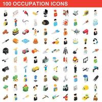 100 bezetting iconen set, isometrische 3D-stijl vector