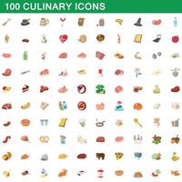 100 culinaire iconen set, cartoon stijl vector