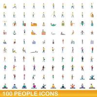 100 mensen iconen set, cartoon stijl vector