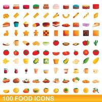 100 voedsel iconen set, cartoon stijl vector