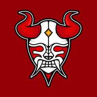 illustratie van een rood en wit demonmasker met rode hoorns en witte hoektanden. geschikt voor mascotte, logo of t-shirtontwerp vector