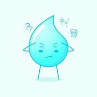 schattig waterbeeldverhaal met denkende uitdrukking, ogen sluiten en twee handen op het hoofd. blauw en wit. geschikt voor emoticon, logo, mascotte en symbool vector