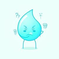 schattig waterbeeldverhaal met denkende uitdrukking en hand op kin geplaatst. blauw en wit. geschikt voor emoticon, logo, mascotte en symbool vector