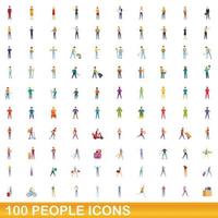 100 mensen iconen set, cartoon stijl vector