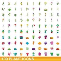 100 planten iconen set, cartoon stijl vector