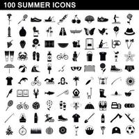 100 zomer iconen set, eenvoudige stijl vector
