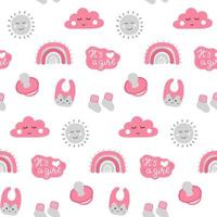 schattig roze pasgeboren meisje naadloze patroon voor baby shower en gender party in de hand getekende stijl. bevallingsontwerp voor poster, uitnodiging, plakboek. vector