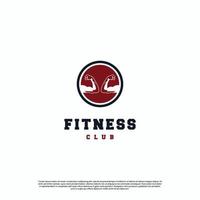 fitness club logo, twee handen met grote spier in de cirkel creatief logo concept vector