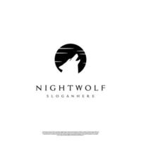 eenvoudig wolfslogo in zwart cirkelsilhouet, nachtwolf logo illustratie pictogrammalplaatje vector