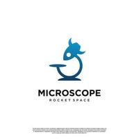 microscoop met raketlogo, vliegtuigmicroscoop logo pictogrammalplaatje vector