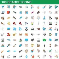 100 zoek iconen set, cartoon stijl vector