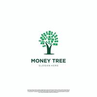 geld boom logo ontwerp pictogrammalplaatje, geld combineren met boom logo ontwerpconcept vector