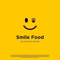 glimlach voedsel logo ontwerp op geïsoleerde achtergrond, happy food logo ontwerp concept modern vector