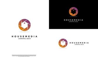 huis media logo ontwerp modern concept, huis met camera-logo, verloopkleur vector