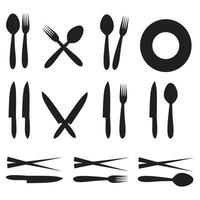 bestek pictogram silhouet, vork, lepel en eetstokjes silhouet set, vector