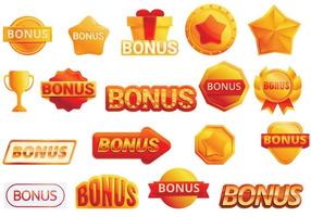 bonus iconen set, cartoon stijl vector