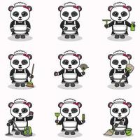vectorillustratie van schattige panda met meid uniform. dierlijk karakterontwerp. panda met reinigingsapparatuur. set van schattige panda-personages. vector