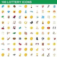 100 loterij iconen set, cartoon stijl vector