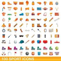 100 sport iconen set, cartoon stijl vector