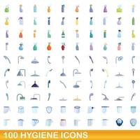 100 hygiëne iconen set, cartoon stijl vector