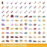 100 schoenen iconen set, cartoon stijl vector