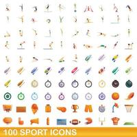 100 sport iconen set, cartoon stijl vector