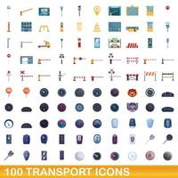 100 transport iconen set, cartoon stijl vector