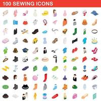 100 naai iconen set, isometrische 3D-stijl vector