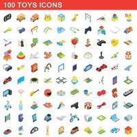 100 speelgoed iconen set, isometrische 3D-stijl vector