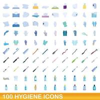 100 hygiëne iconen set, cartoon stijl vector