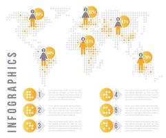 demografische analyse wereldkaart infographic grafiek ontwerpsjabloon. bewerkbare infokaart. instructiegrafieken met 5-puntsvolgorde. visuele gegevenspresentatie vector